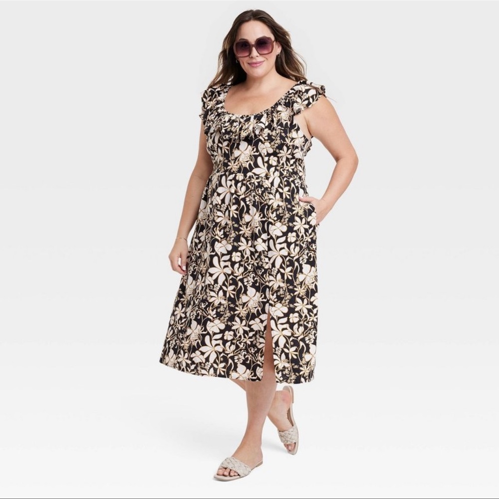 2/$20   Ava & Viv Ruffle Empire Waist Dress - Black Floral - Picture 3 of 5